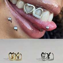 Dentures Suitable For Women & Men, Bling Braces With 5A 5A Zirconia Teeth Decoration, Double Combination Metal Frame For Parties, Music Festivals, Year-Round Wear, Instant Smile For Denture Users - Golden - View 8