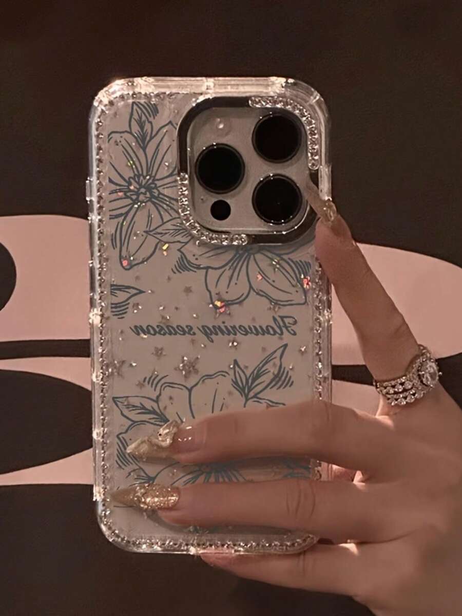 Sequins,Diamond 1pc Luxury Electroplated Rhinestone Edged Shiny Star Transparent Full Body Shockproof Phone Case, Compatible With IPhone 17/17 Air/17 Pro/17 Pro Max, 16, 16 Pro, 16 Plus, 16 Pro Max, 15, 14, 14 Pro Max, 13, 12, 11 - Transparent 2 - View 1