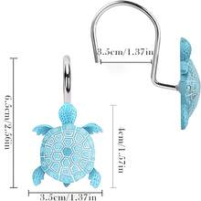 Bộ 12 móc treo rèm tắm hình rùa biển mới, móc treo đồ dùng phòng tắm hình động vật dễ thương, móc treo bằng thép không gỉ và nhựa chống gỉ, bộ vòng treo rèm tắm sáng tạo. - Màu xanh nhạt - Xem 6