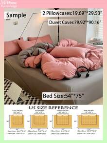 粉色和深灰色三件套床上用品，包含一个被套和两个枕套，柔软舒适的家纺面料，亲肤柔软，多种颜色可选，适合宿舍使用，简约时尚的家居装饰，柔软舒适的卧室床上用品套装，时尚套装，可机洗，不含填充物 - 粉色 - 查看 3