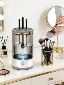 Three In One Electric Makeup Brush Cleaner (Cleaning+Drying+Storage), Including Silicone Pad, New USB Automatic Rotation, Suitable For All Sizes Of Makeup Brushes, Thorough Cleaning, Personal Care, Personal Cleaning Tool, Makeup Brush Cleaning And Drying Tool, Is The Perfect Gift For Mother's Day And Easter. - White - 查看 3