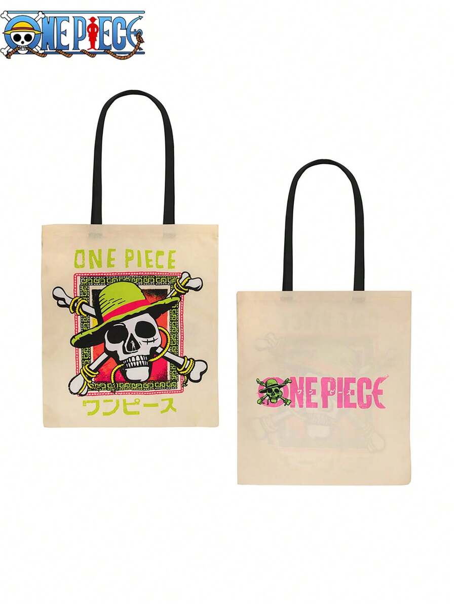1pc Official Licensed ONE PIECE Netflix Live Action Jolly Roger Graphic Canvas Tote Bag, Casual Shoulder Bag - Multicolor - View 1