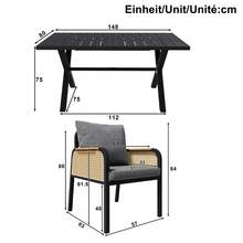 Modern Outdoor Sofa Set, Relaxation And Meeting Set For Several People, Iron Frame, Braided Armrests, Seat Cushions Included. - 黑色+自然木材色 - View 11