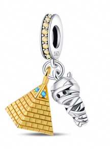 925 Sterling Silver Egypt Charm, Pyramid Mummy Scarab Dangle Beads, Fit Bracelet, Vintage CZ Paved Charms For Women/Girls - Multicolor - View 14