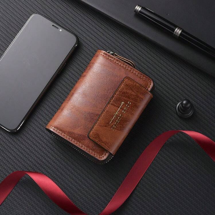 Ví đựng thẻ nam kiểu dáng cổ điển mới, chất liệu da PU, khóa từ tính, dung tích lớn, thích hợp cho công sở và đi làm. - Nhiều màu - Xem 12