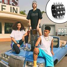 Xiacheng 1/3件装铆钉手链，朋克手链，尖刺手链，Emo手链，哥特手链，哥特风手镯，铆钉臂环 - 黑色 - 查看 3