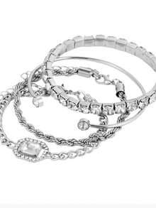 4件套朋克风水晶扭纹手镯套装，适合日常佩戴 - 銀色 - 查看 5