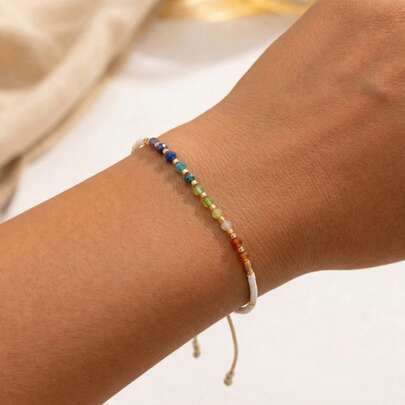 1pc Summer Bohemian Beaded Bracelet, Colorful Stone Bead Bracelet, Adjustable Woven Bracelet, Suitable For Summer Outings And Daily Wear, Gift For Family, Friends, Her, Summer, Vacation, Birthday