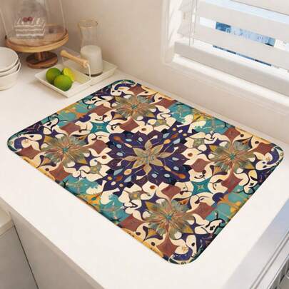 Floor Rug Entry Mat Soft Floor Mat Colorful Floral Geometric Pattern Design Breathable Material Wear-Resistant Material No Shedding Surface
