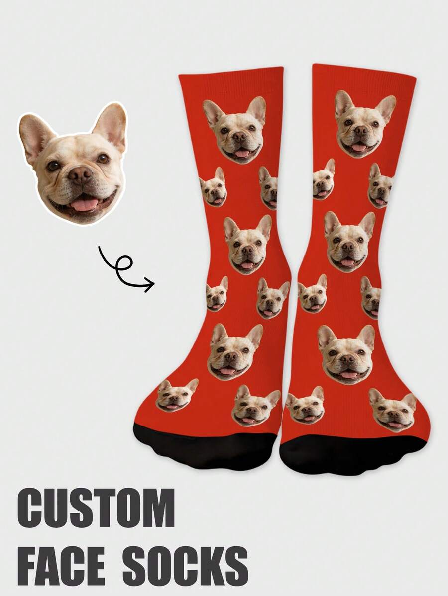 1 Pair Customized Boat Socks With Bow Tie Pattern, Personalized Face Design, Couples Socks, Custom Photo Socks, Custom Printed Socks, Personalized Funny Face Pattern Socks, Custom Image Socks, Any Pattern Can Be Printed On Socks, Anniversary Gift, Valentine's Day Gift, Birthday Gift - Red - View 1