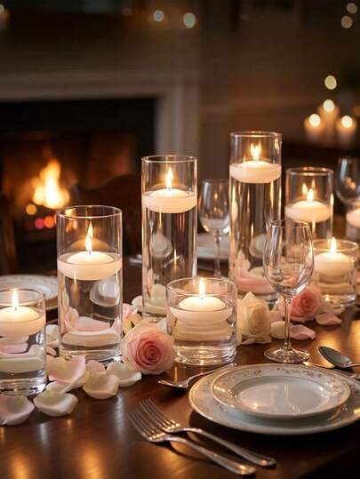 6pcs/16pcs Pink Floating Candles, Centerpiece Decor For Weddings, Scentless Small Floating Candles Suitable For Valentine's Day Party, Wedding Anniversary, Holiday Party, Home Pool Decor