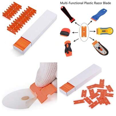 100-Pack Plastic Razor Blades Double Edge Scraper Tool For Removing Decals Stickers Labels From Glass And Safety Glasses
