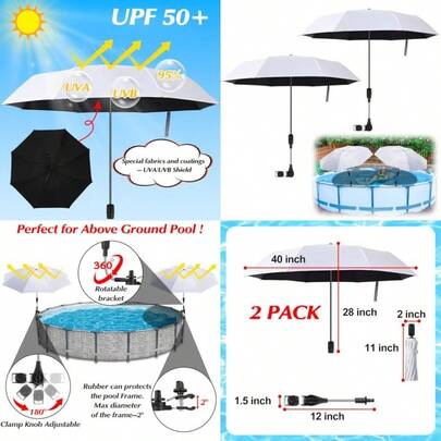 GFYYBKJ 2 Pack Pool Shade Umbrella 40'' Adjustable Above Ground Pool Sunshade Canopy with Carry Bag Patio Umbrella Use for Garden/PoolDeck/Backyard/Beach Chairs/Camp Trolley/Strollers/Golf Carts