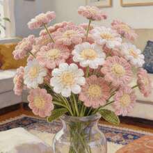 20pcs Hand-Crocheted Daisy Flower Bouquet, Wool Woven Artificial Everlasting Daisy Decor, Minimalist Boho Style Home Floral Arrangement, Wedding Table Decor Bridesmaid Gift, Suitable For Valentine's Day, Birthday - Multicolor - View 1