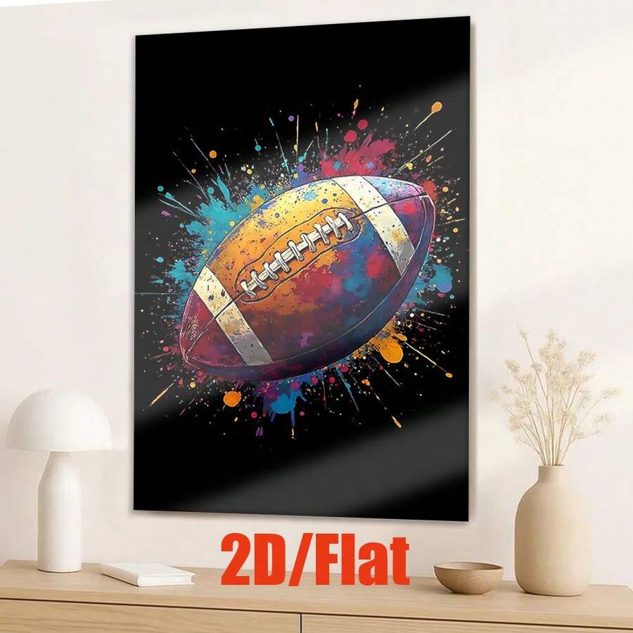 Cuadro plano 2D, 2D plano, 1 pieza 2D plano, sin marco, con un balón de fútbol, ideal para decoración de paredes en salas de estar, oficinas, dormitorios, escuelas y cafeterías. Esta pieza abstracta es perfecta para la decoración del hogar, celebrando ocasiones como el Día Nacional. - Sin marco - Ver 1