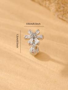 1pc Snowflake Zirconia Inlaid 316L Stainless Steel & Copper Combination Earring Stud, Minimalist Fashionable Cartilage Piercing, Shaft Thickness 1.2mm, Shaft Length 6mm - Silver - View 5