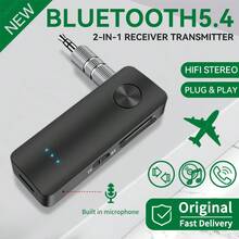 KZ Penerima/Pemancar Audio Bluetooth 5.4 2-in-1, Adaptor Nirkabel Stereo HiFi dengan Port AUX 3.5mm dan Mikrofon, Bebas Genggam untuk Mobil, Pesawat, TV, PC, Speaker - Hitam - View 1