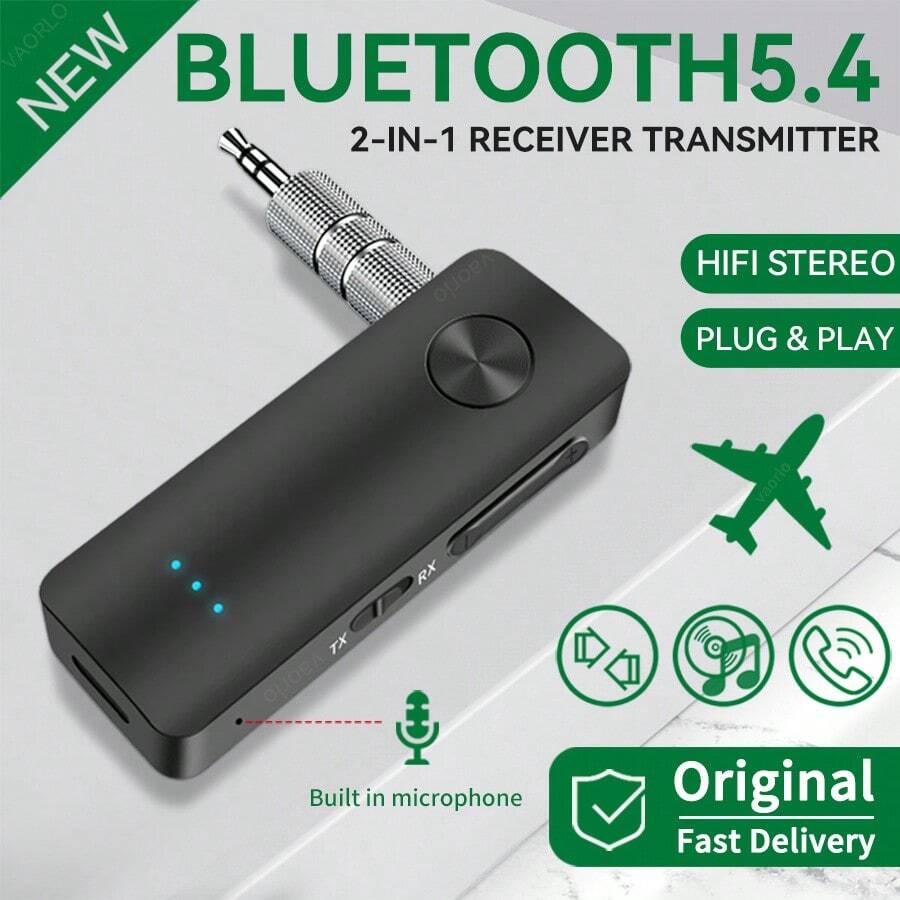 KZ Penerima/Pemancar Audio Bluetooth 5.4 2-in-1, Adaptor Nirkabel Stereo HiFi dengan Port AUX 3.5mm dan Mikrofon, Bebas Genggam untuk Mobil, Pesawat, TV, PC, Speaker - Hitam - View 1