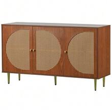 Rattan Sideboard Set For Living Room: Combination Of Rattan Chest Of Drawers And Shoe Rack, Walnut Color. - Redwood - View 10