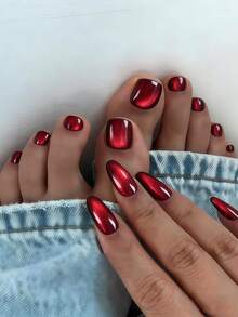 48 piezas Juego de uñas postizas de estilo gótico retro elegante con ojos de gato de cristal burdeos, manicura con estilo glitter rosa de moda Y2K, adecuado para primavera/verano, pegatinas de uñas de cobertura completa con 2 hojas de pegamento y 2 tiras de pegamento mini, entrega aleatoria - Rojo - Ver 1