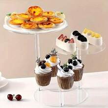 Soporte para cupcakes de acrílico, estante de exhibición de postres redondo y transparente, torre multinível para cupcakes, adecuado para bodas, cumpleaños, fiestas y otras ocasiones - transparente - Ver 4