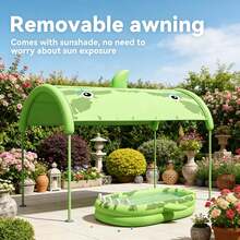 Large Inflatable Shark Theme Swimming Pool/Canopy Pool - 3-Layer Thick Durable PVC Material, Drain And Fold For Easy Storage, Turns Lawn/Patio Into A Pool Instantly, Pool Party Water Activities, Compact Storage, Portable Design, Leak-Proof Seal, Inflatable Pool, Fun Family Party Time - A - View 7