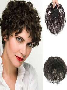 Heat-Resistant Synthetic Fiber Curly Hair Replacement Piece, Clip-In Curly Hair Replacement Piece For Top Of Head - Multicolor - View 2