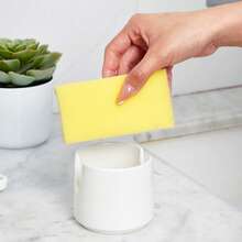 Ceramic Sponge Holder For Kitchen Sink, Sink Organizer With Drain Holes, Countertop Sponge And Soap Holder, Small Corner Ceramic Caddy For Scrubber & Brush - White - View 3