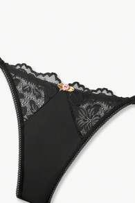 对比色蕾丝丁字裤性感内衣 - 黑色 - 查看 5