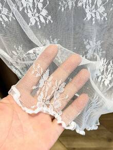 Blusa transparente de encaje con cuello alto y manga larga delgada para mujer, para primavera/verano/otoño - Blanco - Ver 4