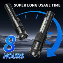 3/2/1 Pack Rechargeable Flashlight, High-Lumen Super Bright Flashlight, 6-Mode Zoomable Flashlight, COB Side Light, Powerful Handheld LED Flashlight, Suitable For Emergencies, Camping, Fishing, Hiking, Made Of ABS Material, High-Brightness Outdoor Light,No Laser Function - Black - 1 Piece - View 8