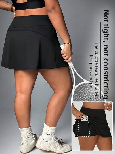 1pc Plus Size Spring/Summer Sports Skirt Pants, Casual Yoga Outdoor Fitness Leggings With Built-In Safety Shorts, Side Pockets