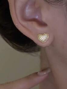 一对优雅奢华的心形流苏吊坠耳环，小众设计，铜质镶嵌锆石，适合女士宴会、舞会、婚礼、节日佩戴 - 金黃色 - 查看 5