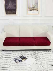 1 pièce Housse de coussin de siège de canapé en chenille de couleur unie, haute élasticité, jacquard anti-poussière et anti-salissure, antidérapante, amovible et lavable pour la chambre, le bureau, le canapé - Rouge foncé - Voir 5