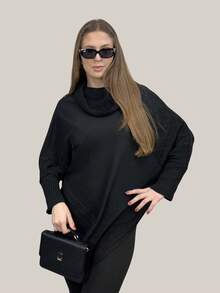 VIA CLOSET Kit Of 2 Women's Knitted Ponchos, Knitted Blankets, High Neck, Wool Coats For Winter - Black/Black - View 5