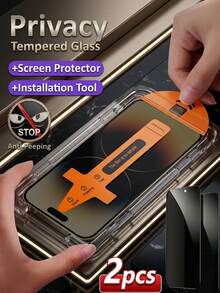 2pcs Anti-Peeping Privacy Screen Protector, Compatible With IPhone 17e/17 Pro Max/16 Pro Max/15 Pro Max/14 Pro Max/13 Pro Max/12 Pro Max/17 Pro/16 Pro/15 Pro/14 Pro/17 Air/16/15/14/13/12/11 And Other Series - Black - View 15