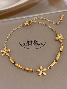 1 chiếc vòng tay dây xích đính đá Zirconia hình hoa thanh lịch, mạ vàng 18K, dạng ống tròn, bằng thép không gỉ, dành cho nữ, phong cách mùa hè, bohemian, trang sức thép không gỉ đi biển, mùa nghỉ mát, quà tặng cho mẹ, thích hợp cho các buổi tiệc tùng, hẹn hò, đám cưới, lễ tình nhân, kỷ niệm, lễ hội âm nhạc, Giáng sinh, lễ Phục sinh. - Nhiều màu - Xem 7