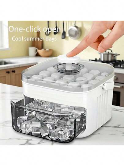 LAISONWARE 1个加厚双层冰格，带冰勺，适用于冰箱冷冻室 | 耐用厨房冰模，适用于迷你冰箱/冷藏箱