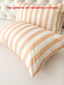 1PC 100% Pure Cotton Pillowcase, Washed Cotton Pillowcase, Natural Texture, Natural Touch, Envelope Style Pillowcase, Bedroom Bedding Dorm Decor, Minimalist Plaid Stripe Pattern - Multicolor - View 5
