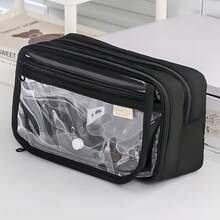 1pc Transparent Flip Pen Bag, Multi-Layered Transparent Pockets Large Opening Design Portable Larg Capacity, Kids Gift Student Reward Stationery - Multicolor - View 12