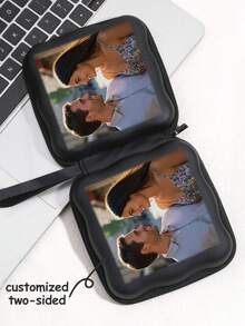 (Personalizado para parejas) Juego de 2 piezas de fotografías, impresión personalizada, bolsa de almacenamiento DIY, personalización de patrones exclusivos, bolsa con cremallera, caja de almacenamiento, bolsa de almacenamiento ligera, bolsa de almacenamiento con cremallera cuadrada de gran capacidad multifuncional, bolsa de almacenamiento de viaje para cables de datos portátil, estilo de onda cuadrada - Multicolor - Ver 5