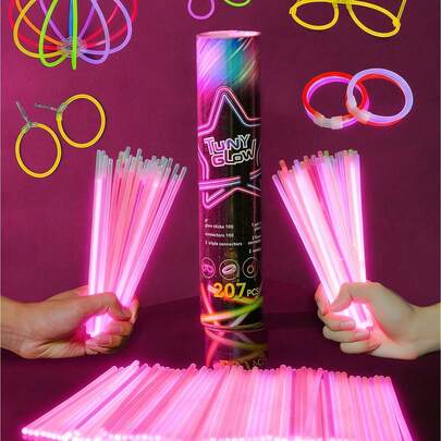 214pcs Bucket Of Colorful Glow Sticks, Comes With Connectors To Form Different Shapes, Long-Lasting Luminous, Concert Cheering Props, Glow In The Dark, Party Decorations, Multi-Color Glow Stick Party Set, Also Suitable As Birthday Gifts, Party Decor, Glow Toys For Teenagers, Luminous Decorations
