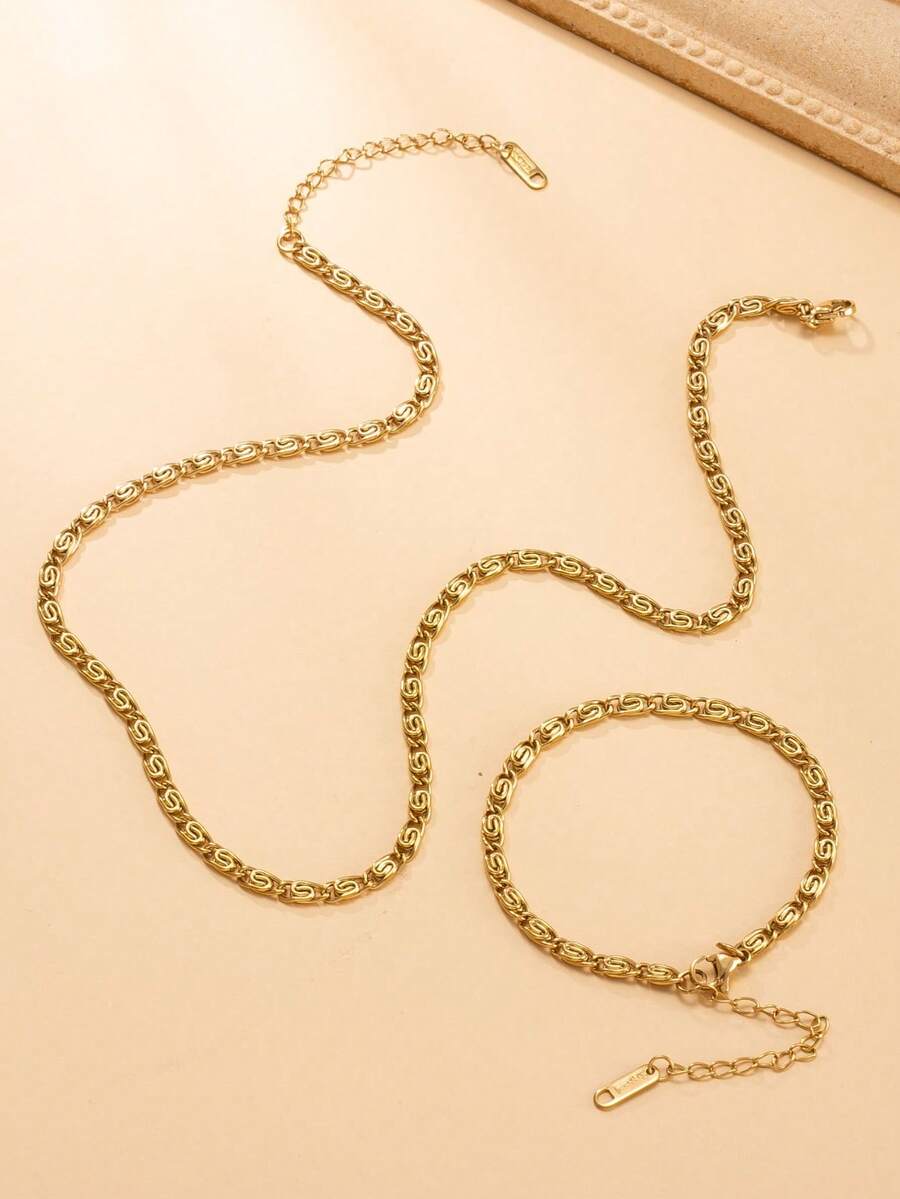 Bộ trang sức mạ vàng 18K phong cách Bohemian gồm 2 món, dây chuyền và vòng tay, kiểu dáng thường ngày, quà tặng cho mẹ, thích hợp cho Giáng sinh, Lễ Tạ ơn, Halloween, đám cưới, tiệc tùng, đeo hàng ngày, đi biển, kỷ niệm, Ngày Valentine, quà tặng cho phù dâu. - Vàng - Xem 1