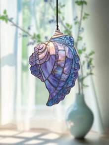 1pc Seashell Acrylic Stained Glass Window Hanging Ornament, Colorful Ocean-Inspired Home Decor, Boho Coastal Style, Purple & Blue Toned, Shell Shape, Artistic Vintage Design, Decorative Hanging Piece, Perfect For Living Room, Bedroom, Window, Balcony, And Beach House. - Conch - View 4