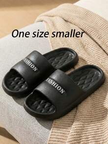 Classic Versatile Leather-Textured Black & White Letter Design Slippers, Soft Thick Massage Sole, Lightweight & Comfortable For Home, Shower, Outdoor, Travel, Beach, Casual, Suitable For Dating, Shopping, Commuting, Party. Size Runs Small, Recommend Ordering One Size Up. Suitable For Valentine's Day, Halloween, Christmas, - Black - View 4