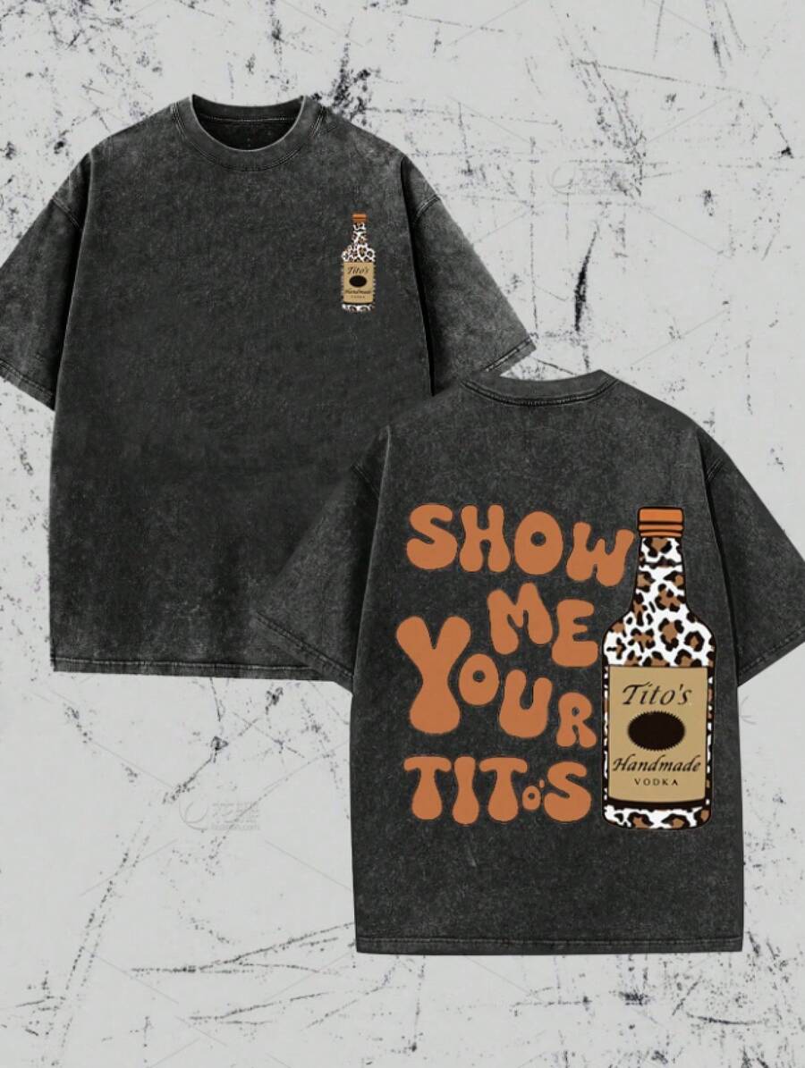 Vintage Vintage Style, Tito's Vodka Enthusiast, Leopard Print Elements, SHOW ME YOU TITOS Humorous Text Memes, Washed Double-Sided Printed Vintage T-Shirt..…. Retro Loose T-Shirt, Men's Casual Style T-Shirt, Machine Washable And Washable Old T-Shirt; Cool Design Pattern T-Shirt, Durable And Comfortable Fabric, Street Fashion Sense, A Must-Have For Street Style Enthusiasts, Top-Level Sportswear, Suitable For Daily Commuting, Dating, Leisure Matching, Suitable For Holiday Gift Giving, The First Choice For Gift Giving. - b - Xem 1