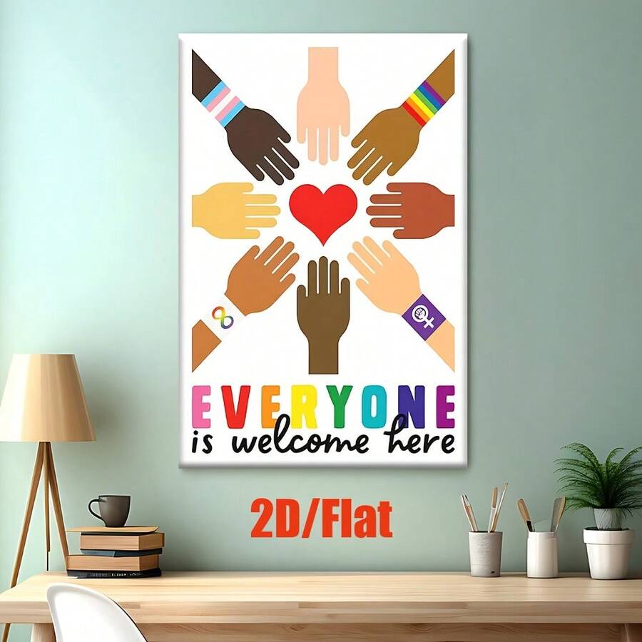 2D Plano, 2D Plano, 2D Plano Una Pieza de Arte en Lienzo 2D Plano Sin Marco, con Manos de Varios Tonos de Piel Abrazando con Afecto. Ideal para Pósters e Impresiones, esta Arte de Pared es Adecuado para Salas de Estar, Oficinas, Dormitorios, Escuelas - Sin marco - Ver 1