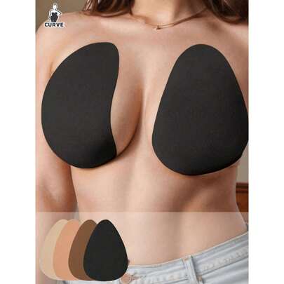 4pcs/2 Pairs Plus Size Invisible Lift Latex Tape Adhesive Water Drop Breast Petals Strapless Bra Liner, Suitable For B-E Cup Sizes, Beige, Brown, Coffee, Black