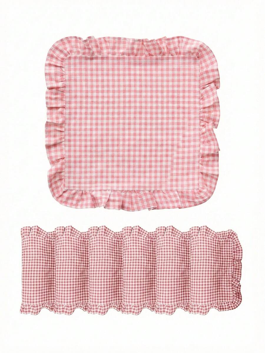 1/2/4/6pcs Square Placemat With Ruffle Edge, Fresh Minimalist Style, Kitchen Decor, Dining Table Mat, Waterproof Non-Slip Pad For Holiday Party, Birthday, Wedding, Office Desk, Coffee Table, Home Decor, All Seasons - Pink - View 1