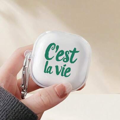 1 Set "C'est La Vie" Letter Pattern Transparent Earphone Protective Case, Compatible With Samsung Galaxy Buds/Buds Pro/Buds2/Buds2 Pro/Buds LIVE/Buds FE/Buds+, New Wireless Earphone Protective Case For Galaxy Buds 4, Gift For Boyfriend/Girlfriend, Valentine's Day, Holiday, Mother's Day